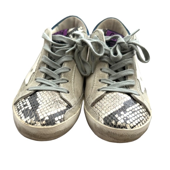 Golden Goose Denim Trimmed Snakeskin Leather Superstar Sneakers Gray Purple - Picture 5 of 11